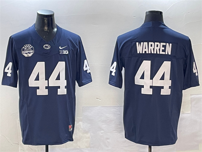 Men's Navy Penn State Nittany Lions #44 Davis Warren 2024 Fiesta Bowl Champions Patch F.U.S.E. Vapor Limited Stitched Jersey